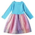 thumbnail image 1 of Odeerbi Niñas Manga Larga Vestido Tul Arcoiris Lentejuelas Primavera Otoño Vestidos Algodón Cuello Redondo Malla Patchwork Vestido Suelto, 1 of 3