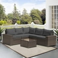 thumbnail image 2 of Gotland Outdoor Patio Furniture Set 6 Piece Sectional Rattan Sofa Set Rattan Wicker Patio Conversation Set with 5 Seat Cushions and 1 Tempered Glass Table,Grey, 2 of 6