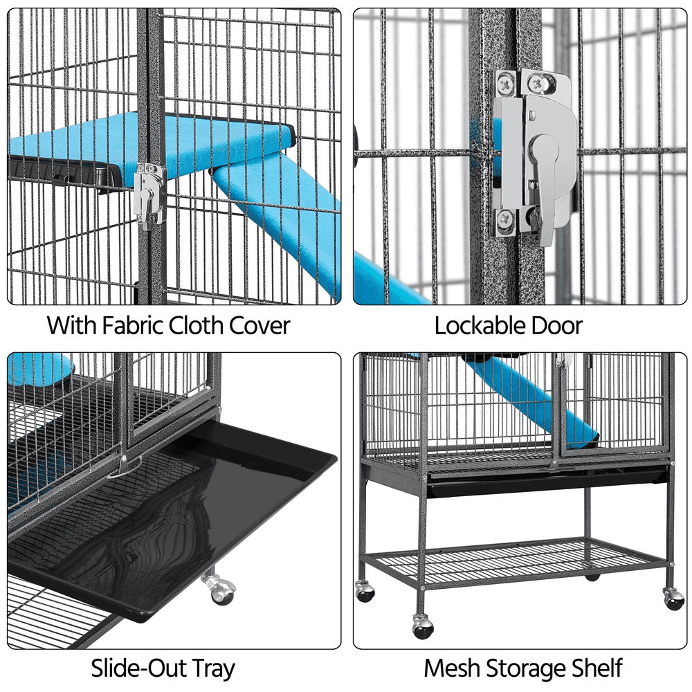 Alden Design Metal Animal Cage with Wheels for Adult Rats/Chinchillas/Guinea Pigs, Black