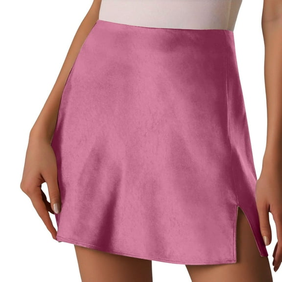 MIXUE Skirts For Women Summer Silk Satin Solid Color Dressy Casual High Waisted Ruffle A Line Mini Skirt Streetwear,Purple,L