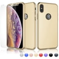 thumbnail image 1 of Cases for Apple iPhone XS Max / iPhone XS / iPhone XR / iPhone X, Njjex Ultra Thin Hard Slim Case Full Protective With Tempered Glass Screen Protector Case Cover -Gold, 1 of 4