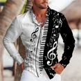 thumbnail image 1 of Camisa de verano para hombre con estampado de símbolo de instrumento musical, cuello tipo cárdigan, camisa informal de calle de un solo pecho, 1 of 6