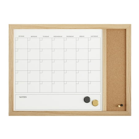 Martha Stewart - Everette Dry Erase Magnetic Monthly Calendar/Cork Board-24x18 - Light Natural Woodgrain