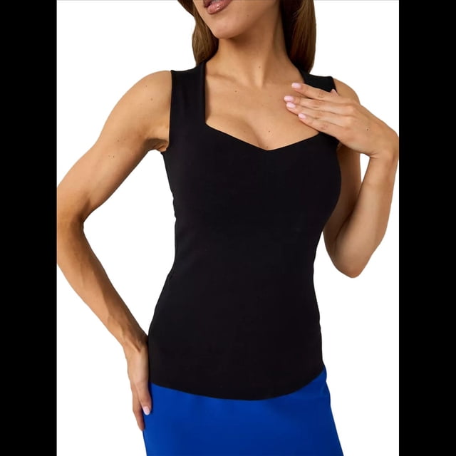 Camisetas Básicas Sin Mangas con Cuello en V para Mujer, Camisetas de Verano Adelgazantes Negro L