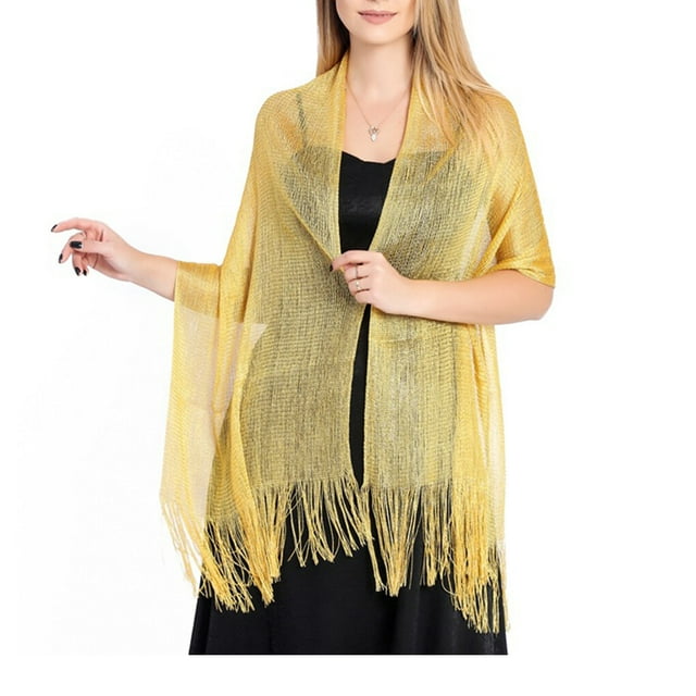 Minnieouse Bufanda brillante de lujo, chal para sombra de protección solar, hilo fino femenino, borla de encaje hueco largo, capas de boda, Ropa, zapatos y accesorios Miscelánea Amarillo