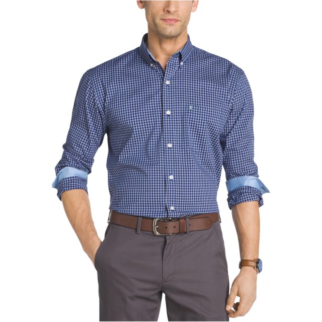 IZOD - Camisa con botones y rejilla elástica para hombre, sin planchado, azul, XXL IZOD Botones al frente