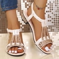 thumbnail image 4 of Low Heeled Sandals for Women Vintage Rhinestone Open Toe Elegant Dressy Party Prom Heels Elastic Ankle Strap White Size 8.5, 4 of 9