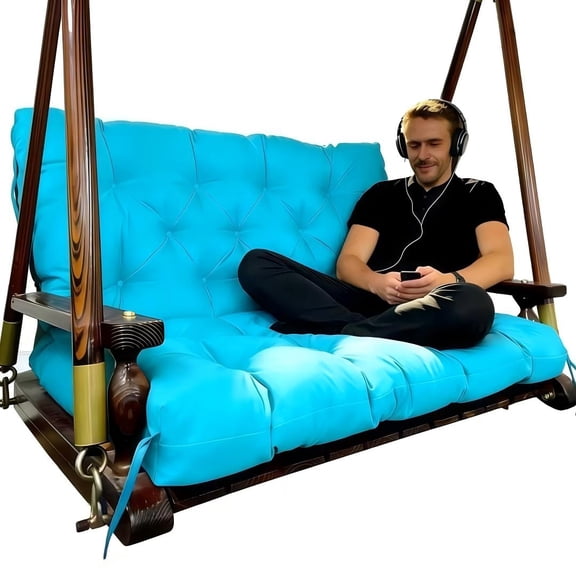 Swing Cushions 2-3 Seater Replacement Waterproof Bench Cushion 47.2x39.4x3.94in-120x100x10cm(blue)