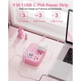 thumbnail image 3 of Power Strip Beeiker 6 USB (3 USB C) con 3 salidas, cable rosa de 5 pies, 3 of 8