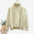 thumbnail image 4 of Lohuatrd Women Autumn Winter Knitting Sweater Turtleneck Long Sleeve Thickened Knitting Tops Side Split Hem Imitation Mink Pullover Sweater, 4 of 8