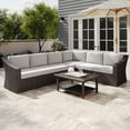 thumbnail image 6 of Martha Stewart Indoor-Outdoor Modular Patio 6-Seat Sectional Sofa in Brown Rattan Wicker with Tan All-Weather Cushions, 6 of 11