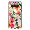thumbnail image 1 of DistinctInk Clear Shockproof Hybrid Case for Samsung Galaxy S10 (6.1" Screen) - TPU Bumper, Acrylic Back, Tempered Glass Screen Protector - Pink Purple Floral Flowers, 1 of 2
