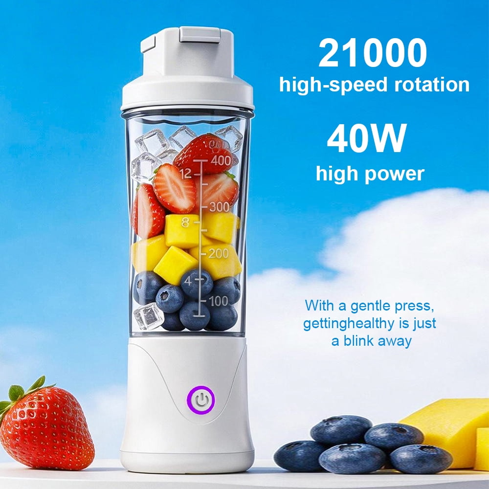 Flaremore 420ml Portable Blender for Shakes & Smoothies, USB Rechargeable Personal Blenders with 12 Blades,Digital LED Display,Mini Juicer Mixer with Handle Lid for Carrying, White