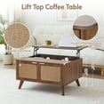thumbnail image 2 of YOCWO Wood Lift Top Coffee Table with Hidden Compartments for Storage, Linen Square Coffee Table with 2 Doors for Living Room, Walnut, 2 of 7