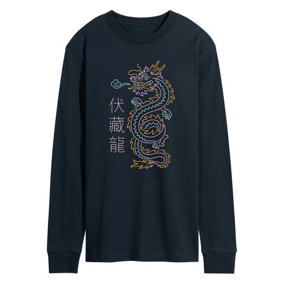 Instant Message - Neon Chinese Dragon Long Sleeve Graphic T-Shirt