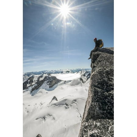 Columbia Womans Bugaboo A Young Male Climber on the Summit of Pigeon Spire, Bugaboos, British Columbia Print Wall Art By Steven Gnam ()