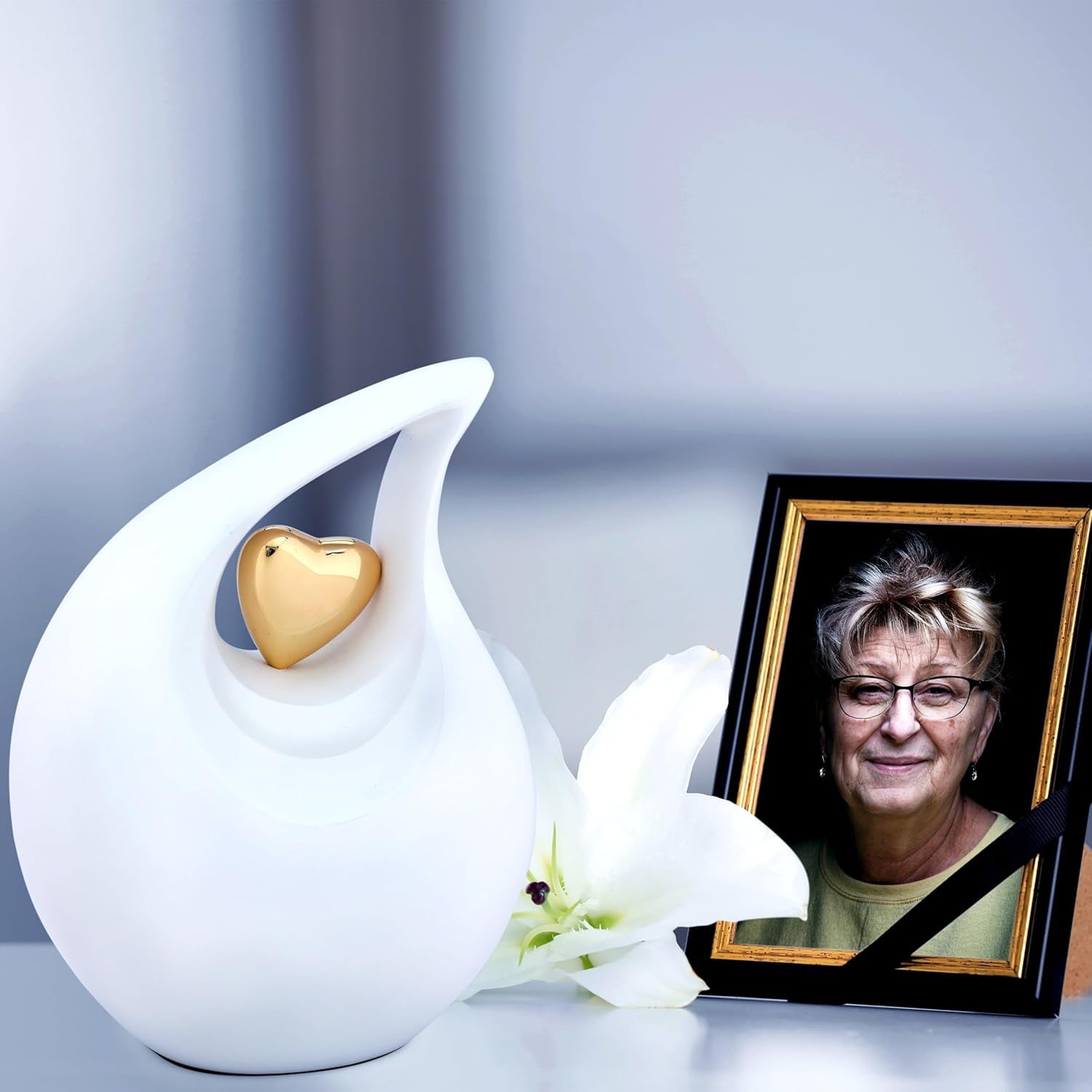 Keepsake Company Urn for Human Ashes, White Multicolor Aluminum, 10.5 x 7 x 5 in, Cremation Urns