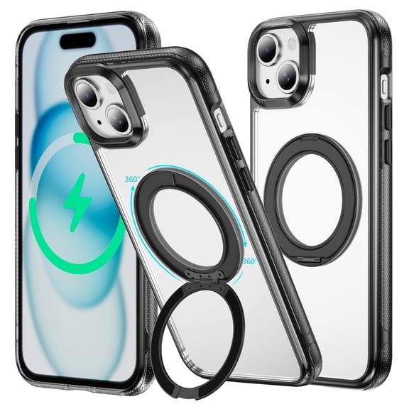 iPhone 14 Plus/iPhone 15 Plus Case with Stand, 360 Magnetic Ring Stand, Military-Grade Protection [Compatible with MagSafe] Shockproof Case Slim Cover Adjustable Foldable Kickstand,