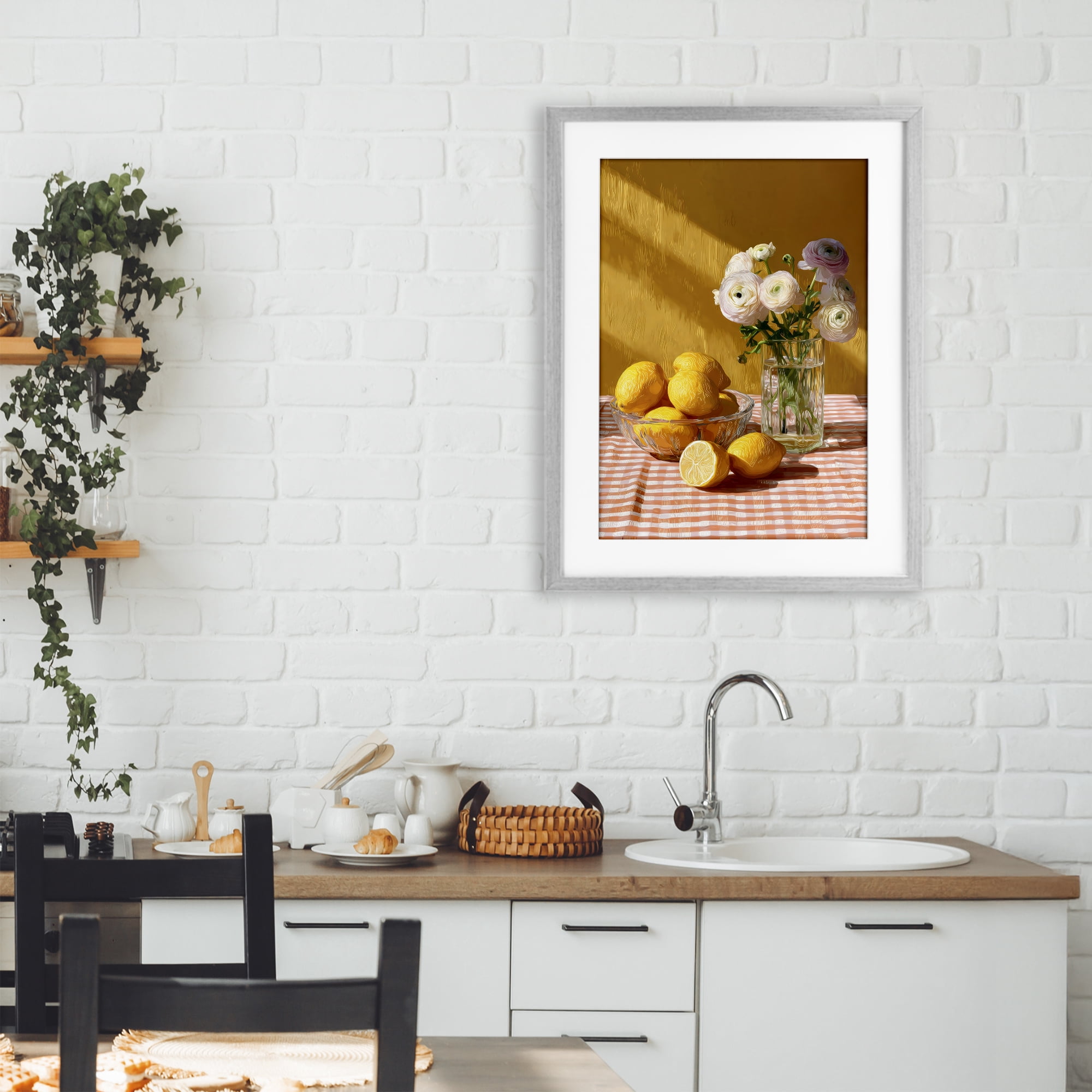 Stupell Industries Lemony Breakfast Arrangement Gray Framed Print Under Glass, design by Petal Prints Design