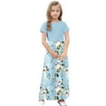 thumbnail image 5 of Isvgxsz New Summer Dresses for Girls Fashion Print A-Line Long Dress Short Sleeve Crew Neck with Pocket Quick Drying Flower Girl Dresses 13-14 Years（170） Blue1, 5 of 8