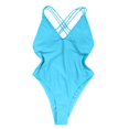 thumbnail image 7 of Sngxgn Swimsuit for Women Bathing Suit Cut Out Cross Back Tie Deep V Neck Ruched High Cut(Blue,S), 7 of 7