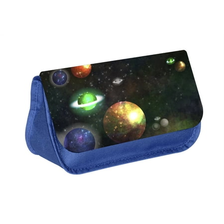 - Planets - Boys Blue Pencil Case with 2 Zippered Pockets and Velcro Closure