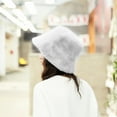 thumbnail image 5 of Yirtree Women Winter Plush Bucket Hat Warm Solid Color Faux Fur Fisherman Cap Flat Top Wide Brim Warm Plush Fisherman Hat Bucket Cap, 5 of 8
