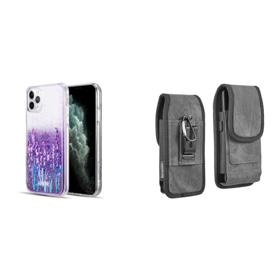 Liquid Glitter Case for iPhone 14 Pro Max and Belt Holster Pouch - Lavender Purple