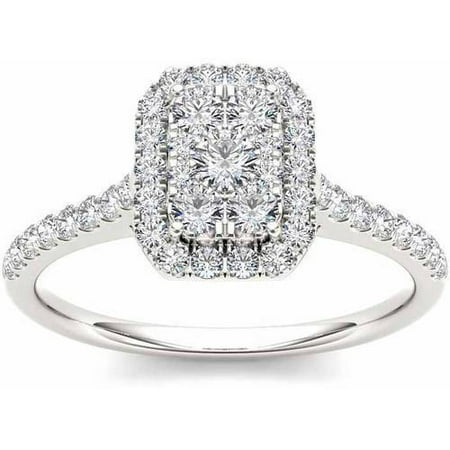 3/4 Carat T.W. Diamond Cluster Emerald-Shape Halo 10kt White Gold Engagement (Best Diamond Shape For Engagement Ring)