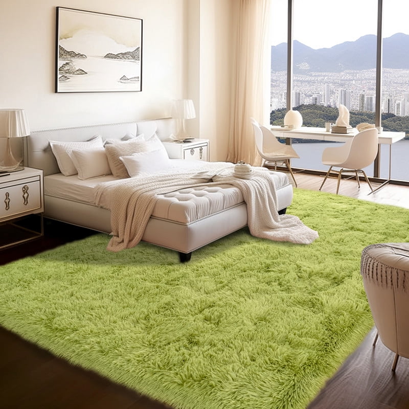 rugs 9x12ft Large Fluffy Area Rugs for Bedroom,Grass Green Soft Carpet Shag Kids Rug with Non-Slip Stickers Rug Pads Living Room Bedroom Father's Day Gifts Decora
