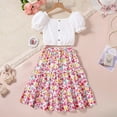 thumbnail image 2 of Girls Sets 10/12 Girls Bubble Sleeve Solid Color Temperament Blouse Floral Casual Loose Skirt Set Pink, 9-10 Years, 2 of 9