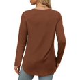 thumbnail image 4 of QYZEU Womens Clothes Solid Color Long Sleeve Shirts Fashion Fall Tops Dressy Casual Blouses Scoop Neck Side Slit Loose Tunic Tops for Leggings Brick Red XL, 4 of 7
