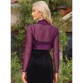 thumbnail image 3 of DARING DIVA Women's Mesh Coverup Open Front Long Sleeve Satin Shrug L Purple, 3 of 6
