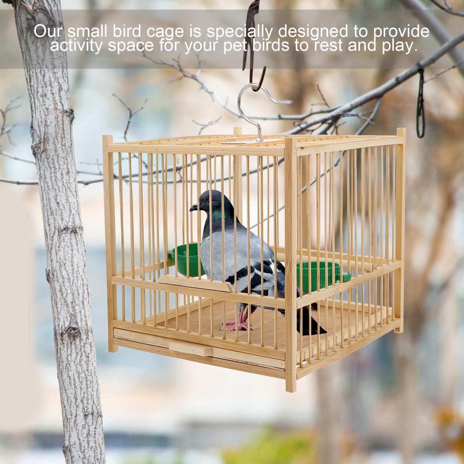 Pawsdot 1Set Bamboo Bird Cage with Hanging Hook Beige Durable Parrot Cage for Indoor and Outdoor Use