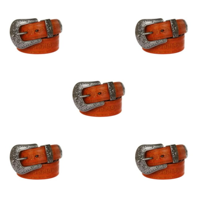 Maytalsory Sturdy And Fashionable PU Leather Belt Suitable For Men And Women Long Fashion Embossed Pattern Rivet Belt Long flowers yellow 110cm 5Set