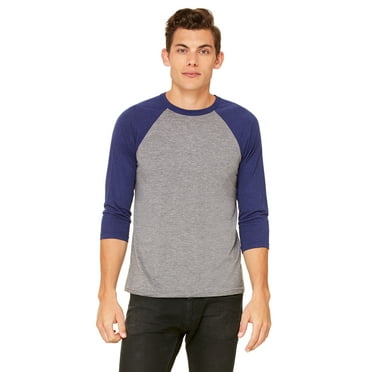 Bella   Canvas Unisex Jersey 3/4 Sleeve Baseball Tee , 3200 , GREY/ NAVY TRB , Large