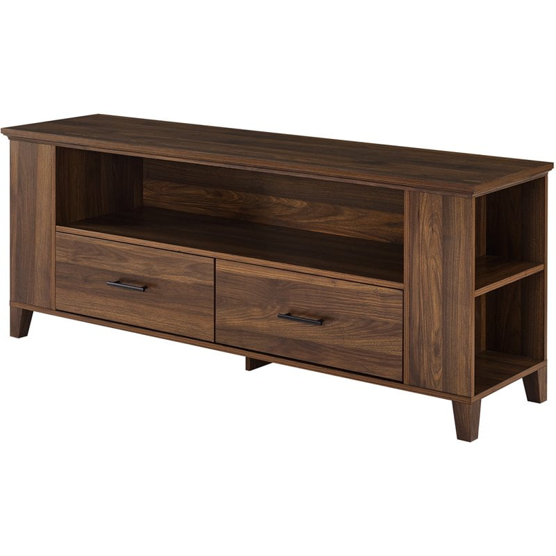 60" Rustic Wood TV Stand with Side Shelves in Dark Walnut Walmart Canada
