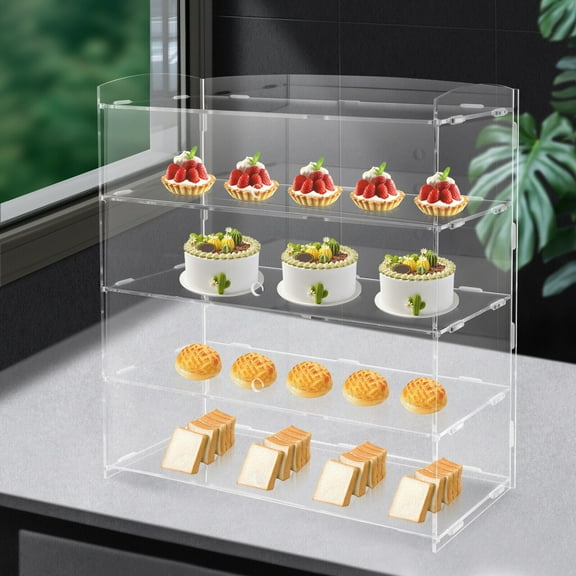 4-Tier Rectangular Acrylic Display Case Bakery Pastry Display Case Retail Display Counter 18.7*8.46*19.7inch for Placing Bread, Cakes, Biscuits, Doughnuts