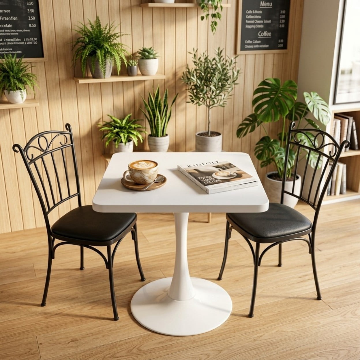 Square Dining Table, 27.6" Tulip Table with Metal Pedestal Base, Mid Century Modern Kitchen Table for 4, Small Space Bistro Table for Apartment, Living Room, Cafe, White