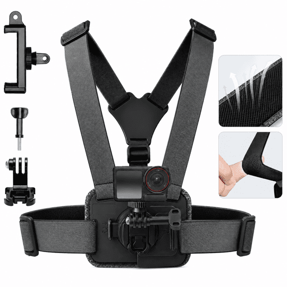 Action Camera Chest Mount for GoPro Hero, Upgraded Phone Chest Strap Holder with Breathable Mesh, 360°Rotatable POV Vlogging Holder, Quick Release Harness for Insta360, AKASO, DJI Osmo, iPhone