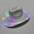 thumbnail image 1 of Sombrero luminoso LED colorido plateado rosa para actuaciones de hip-hop, sombrero de mezclilla luminoso con lentejuelas occidentales para fiestas, 1 of 5