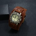 thumbnail image 2 of Reloj de pulsera de cuarzo analógico con números romanos y correa de cuero marrón con esfera redonda de bronce Retro Punk Unisex TUNC Sencillez, 2 of 4