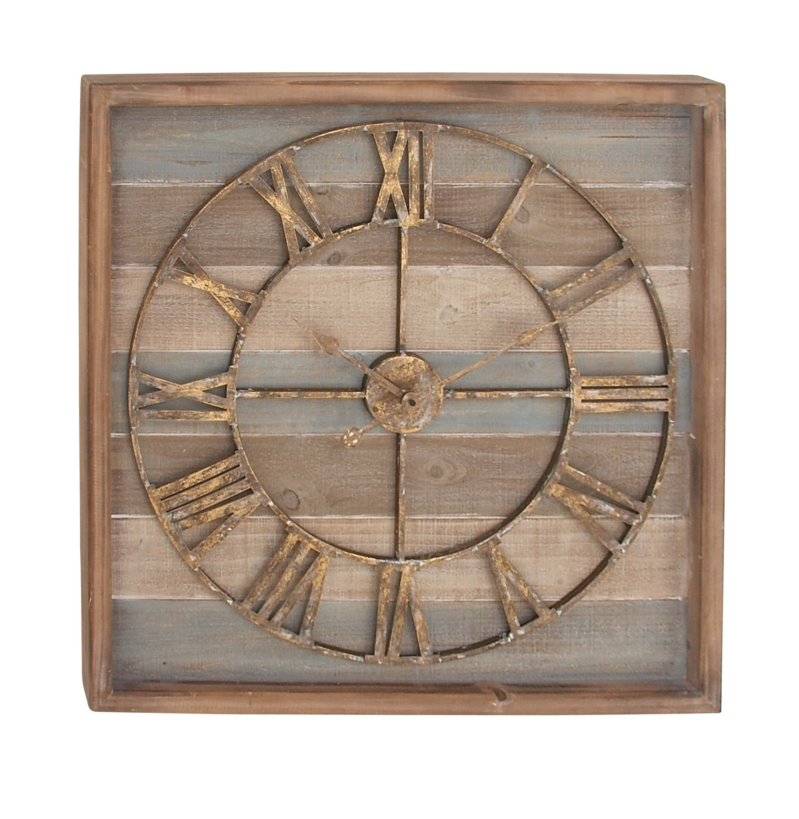 Decmode Extra Large Square Striped Wood Wall Clock with Roman Numerals, 30” x 30” Walmart