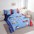 thumbnail image 2 of Castle Fairy Cartoon Car Bedding Comforter Set 7-Piece for Teens,Police Car Fire Truck King Bedding Sets for Bedroom,Navy Blue Reversible, 2 of 7