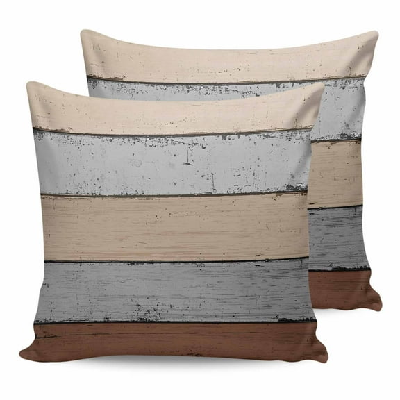 Outdoor Pillow Covers Pack of 2, Vintage Brown Wood Grain Waterproof Throw Pillowcase Cushion Cases, Gradient Farmhouse Wooden Decorative Pillow Cover for Couch Sofa Home Bed Patio