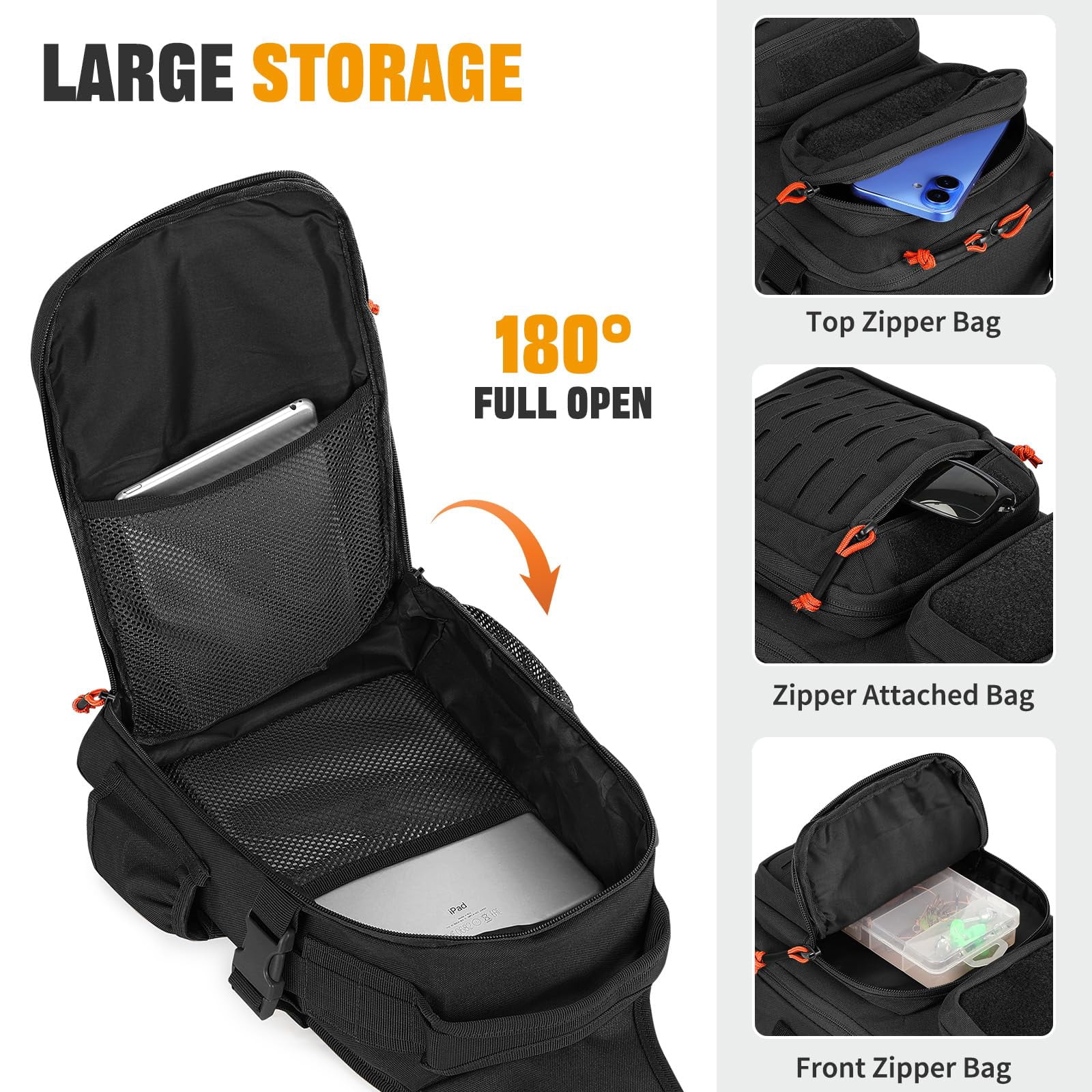 Fishing Sling Bag Lightweight Tackle Small Backpack Shoulder Bags With Rod Holder  Storge Gear And Equipment Gifts For Men (black)