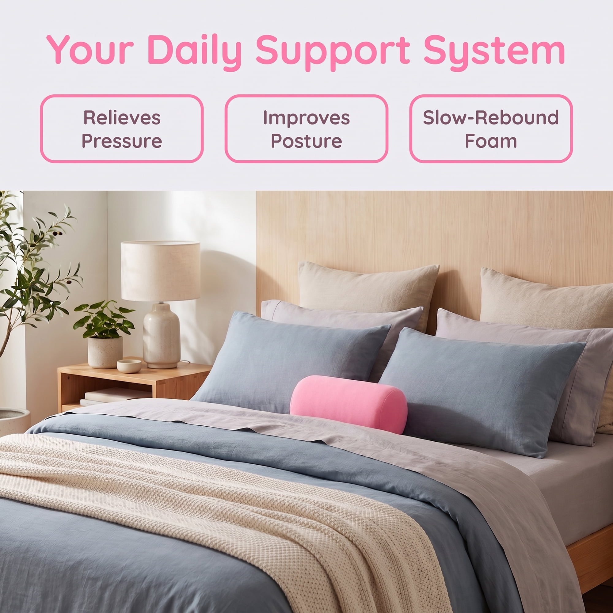Unique Bargains Lumbar Support Pillow Foam Particle Back Support Bright Pink 11.8" x 6.3"