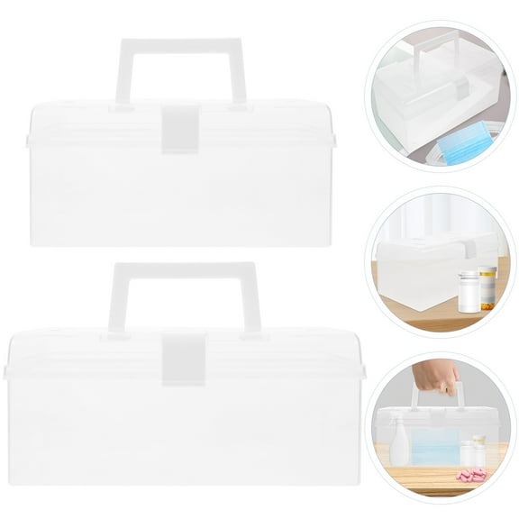 IBASETOY 2Pcs Transparent Plastic Storage Box with Handle Large Capacity Household Makeup Organizer