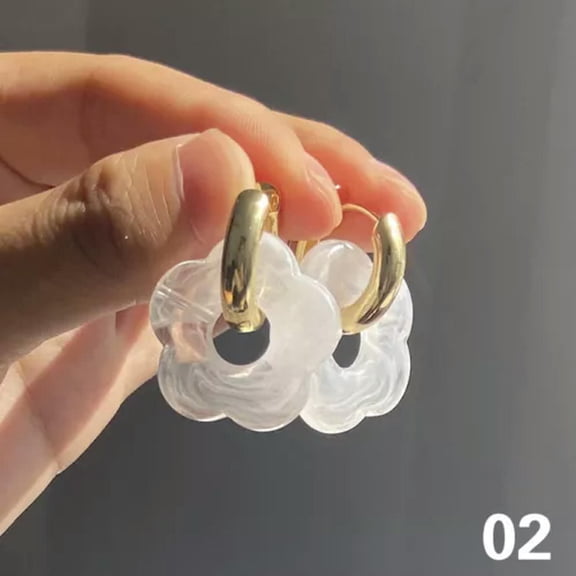 HOOUN Women Earring Gold Circle Flower Ear Stud Dangle Hoop Drop Resin Earrings Gift-White