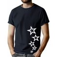 thumbnail image 1 of Men's Light Blue Summer Fashion T-Shirt with White Star Pattern - Crew Neck, Short Sleeve, Machine Washable & Dry Cleanable, 1 of 8
